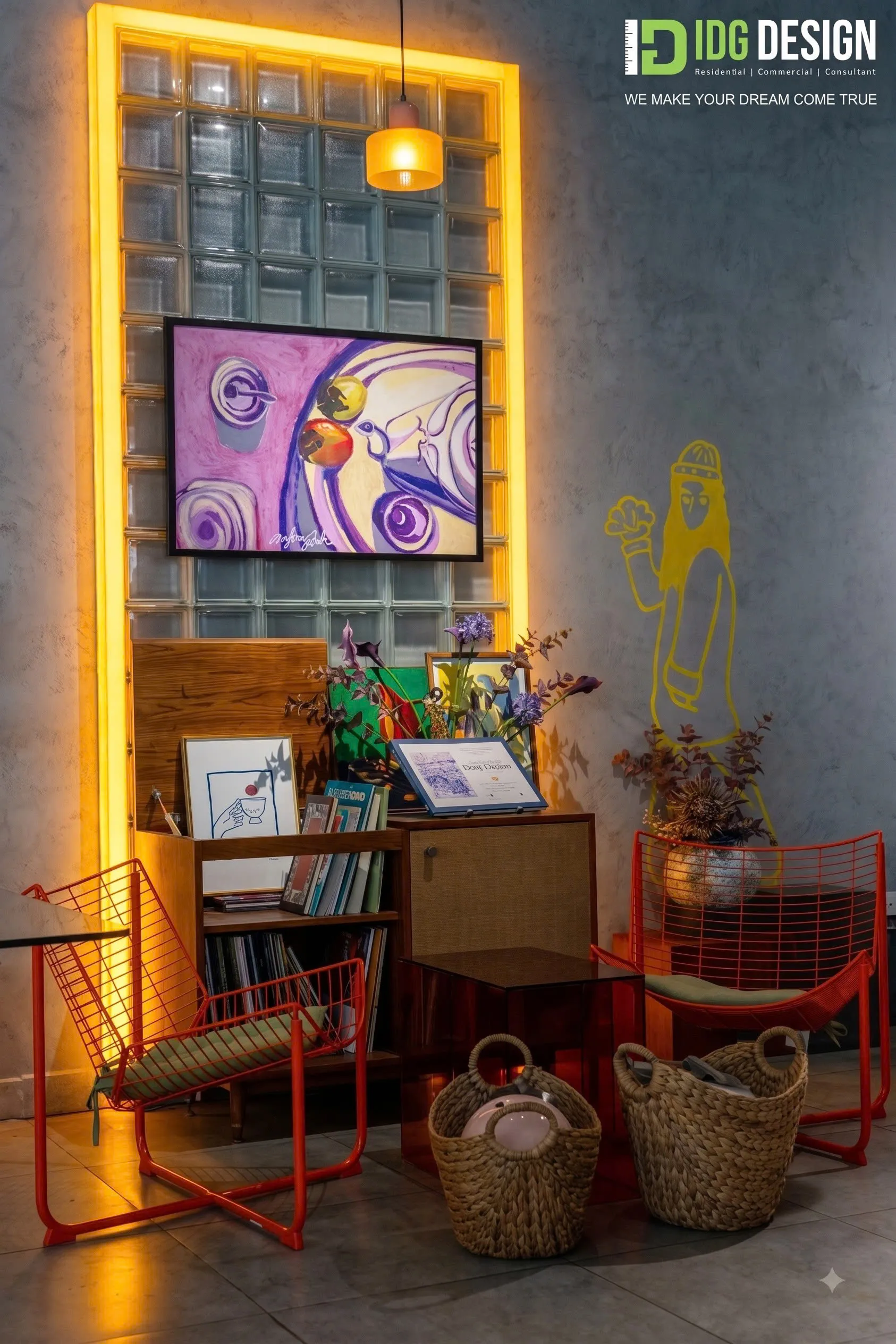 THÈ M COFFEE — Lounge corner with backlit display, IDG Design